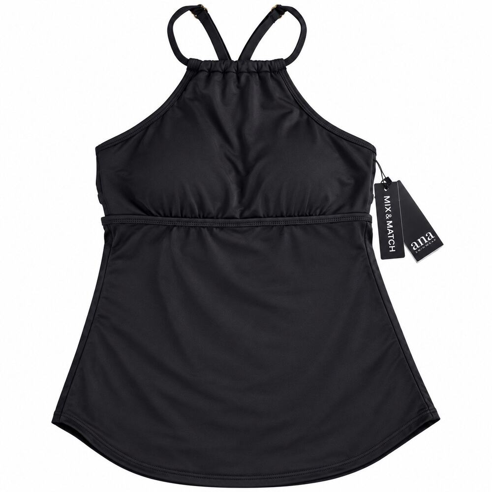NWT a.n.a Black High Neck Tankini Swim Top XS Strappy Back Adjustable